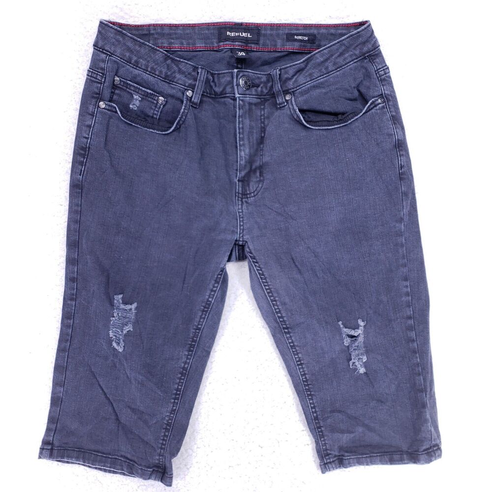 Refuel Jean Shorts Denim Cotton Mens SZ 34 Black Straight VTG Baggy 90s Y2K